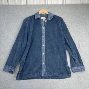 Vintage Michael Leu Shirt Womens Medium Blue Corduroy Button Front Made USA 90s